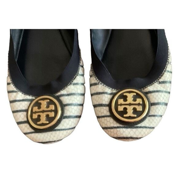 Tory Burch Cream w Navy Stripes Ballet Flats 9.5 - Picture 6 of 10